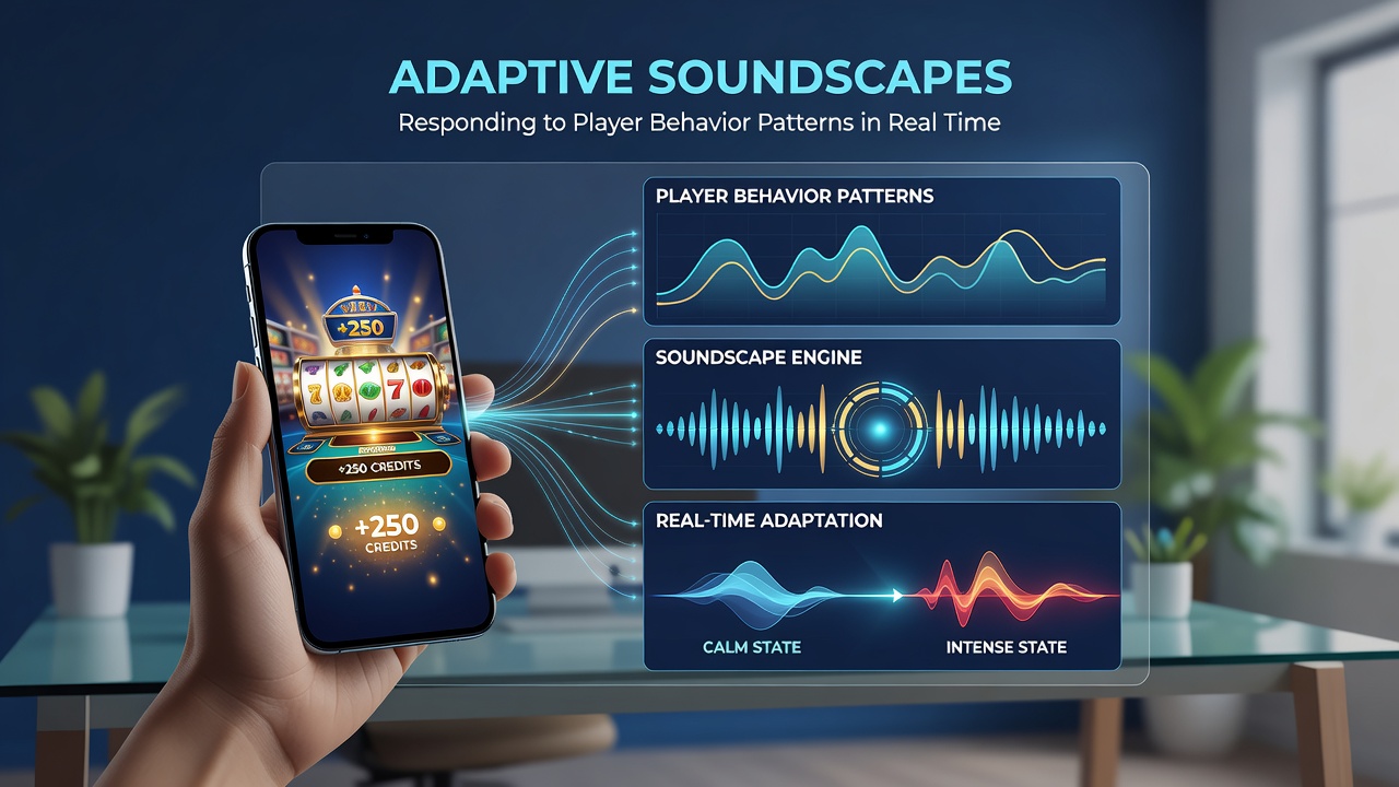 Close-up of mobile device screen displaying real-time soundscape adaptation during casino gameplay