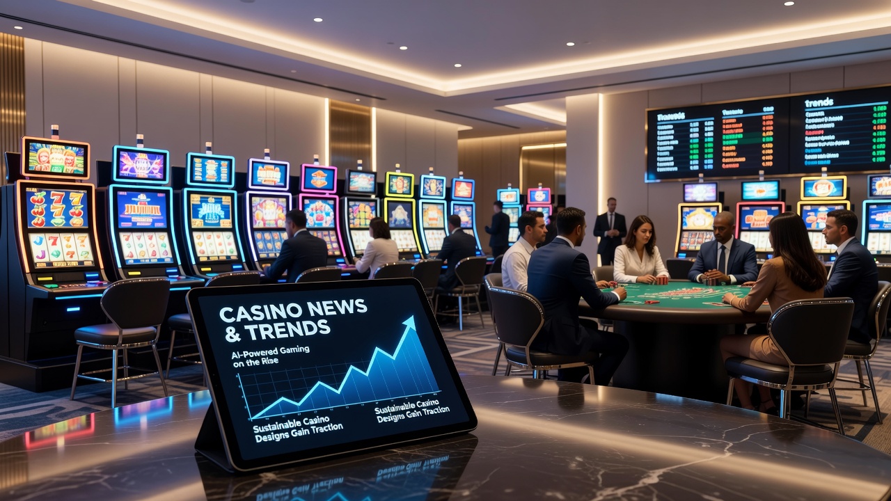 Las Vegas Strip casino floor with gaming tables and slot machines under bright lights