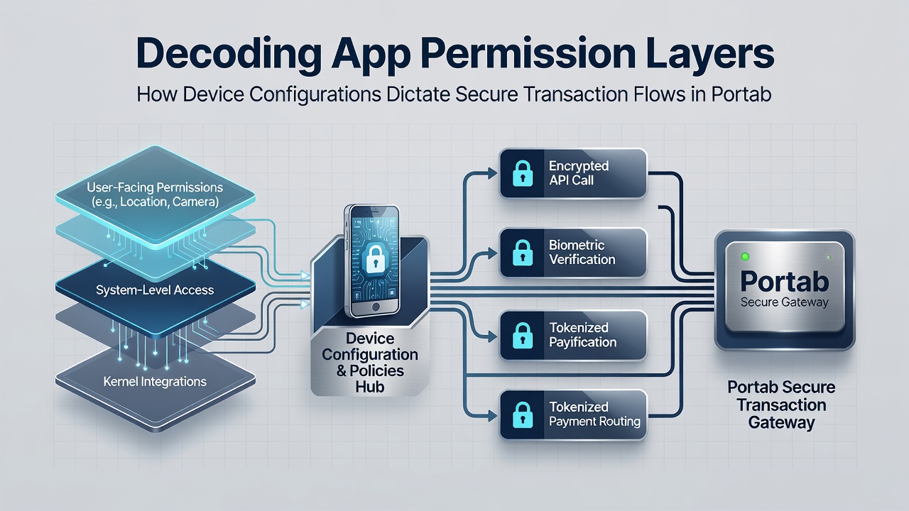 Flow diagram illustrating permission layers between mobile device, gaming app, and secure payment gateway