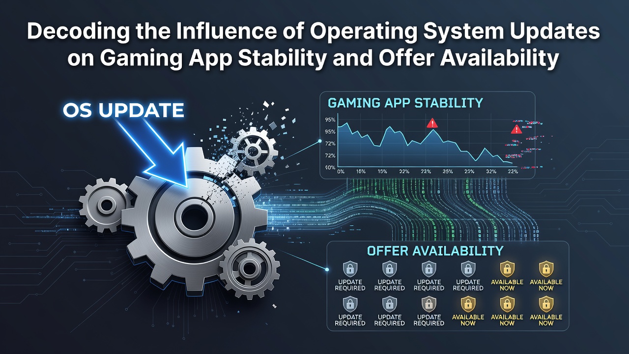 Mobile gaming device displaying app interface alongside operating system update notification screen