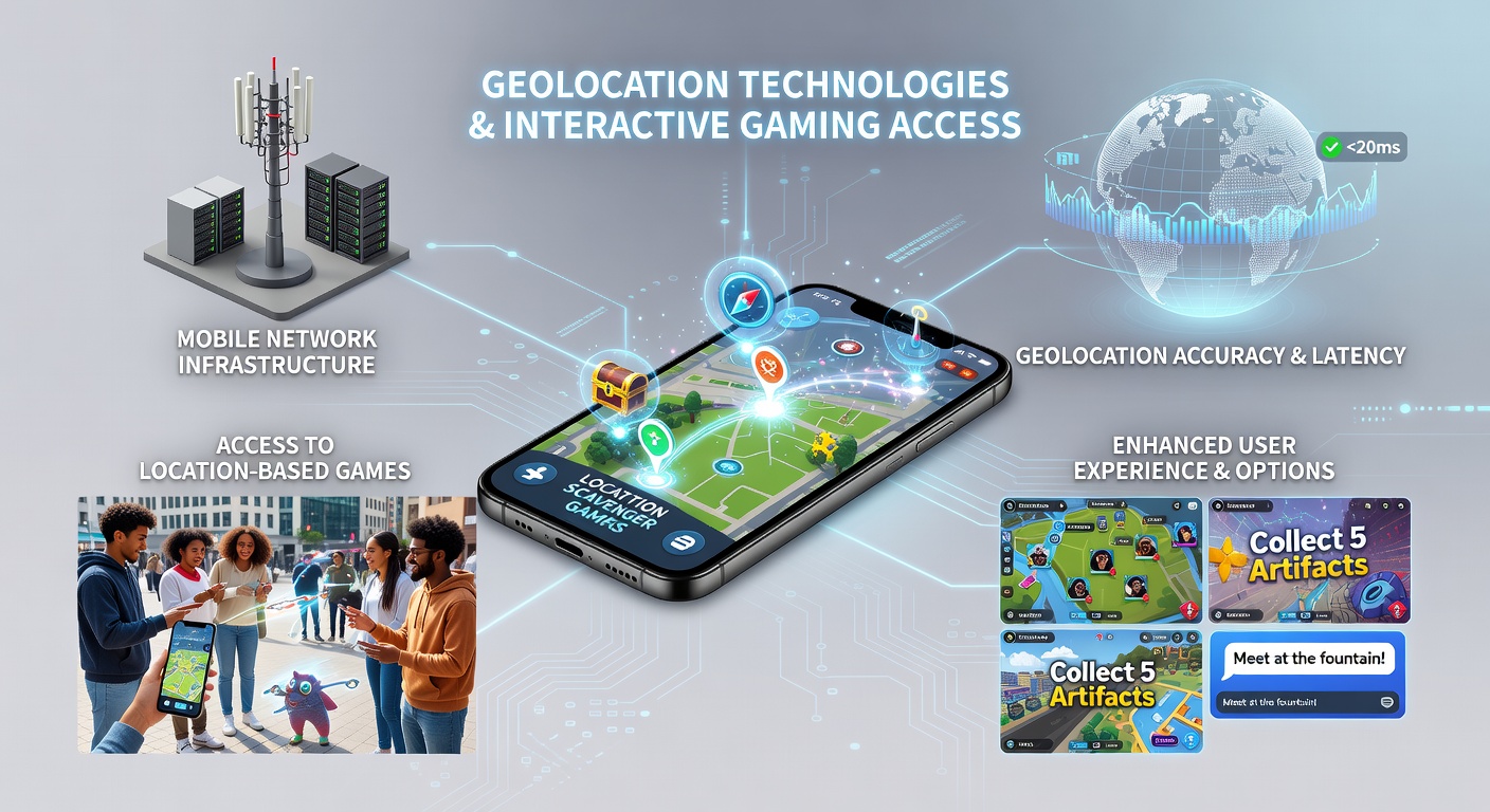 Mobile device displaying location-based gaming interface with network status indicators