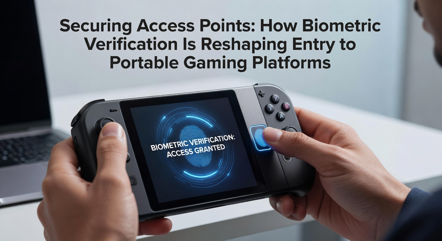 Biometric scanner interface on a portable gaming device showing fingerprint and facial recognition options