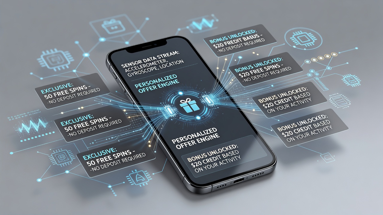 Smartphone sensors collecting data for personalized casino bonuses on a mobile device screen