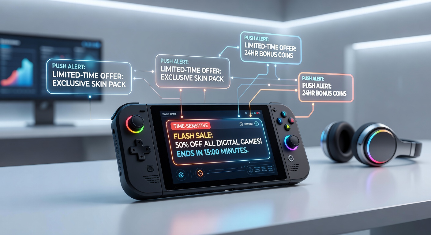 Push notification systems delivering time-sensitive offers on mobile gaming devices