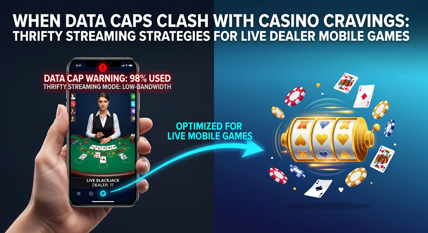 A mobile phone screen displaying a live dealer blackjack game with a data usage indicator in the corner, highlighting the tension between gaming excitement and limited mobile data